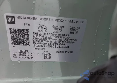 2025 Chevrolet Equinox Fwd Activ из США, поврежденный, VIN 3GNAXKEG0SL116703